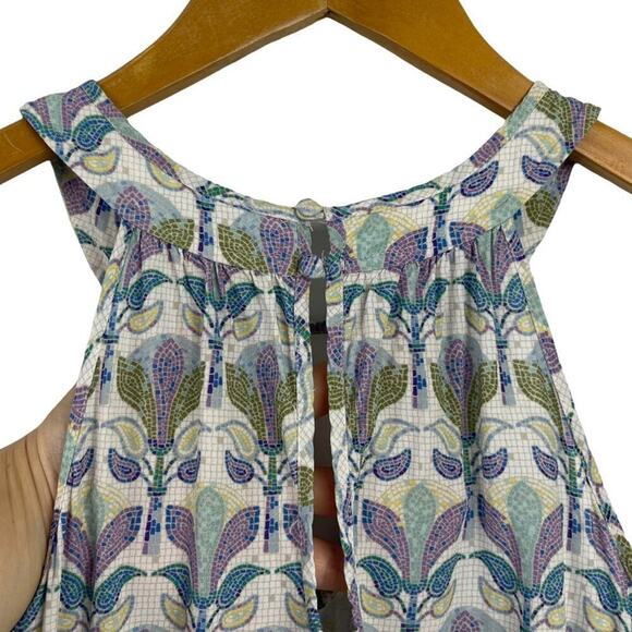 Etcetera Floral Mosaic Print Halter Self Tie Mini Dress Keyhole Size 00 - Picture 12 of 16